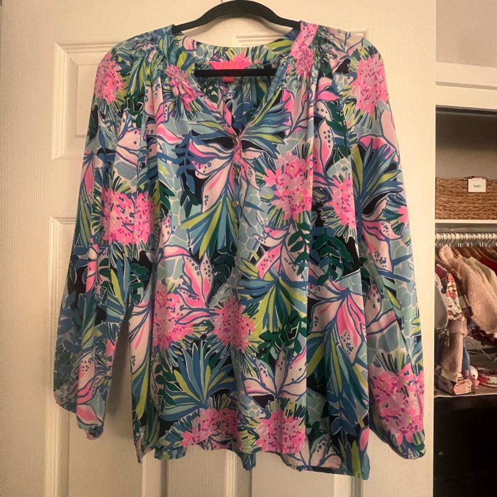 Lilly Pulitzer Pink and Blue Floral Blouse